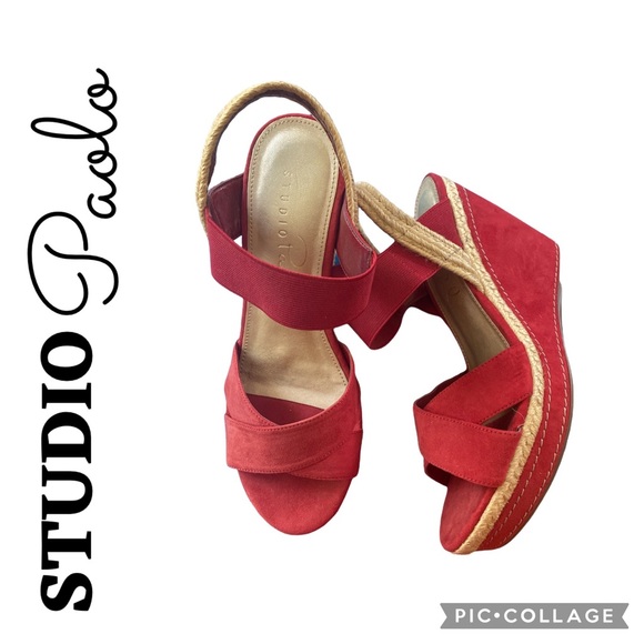 Studio Paolo Red Slingback Sandal Wedges - Picture 4 of 9